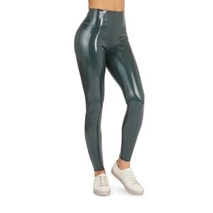 SPANX Metallic Green Faux Patent Leather Leggings